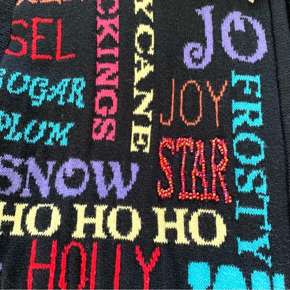 Coldwater Creek Cardigan Sweater Black Christmas 100% Cotton Spell Out Holiday L - Picture 5 of 12